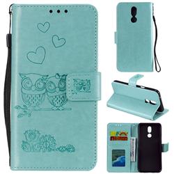Embossing Owl Couple Flower Leather Wallet Case for LG K40 (LG K12+, LG K12 Plus) - Green