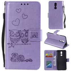 Embossing Owl Couple Flower Leather Wallet Case for LG K40 (LG K12+, LG K12 Plus) - Purple
