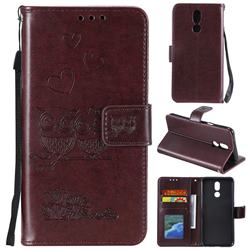 Embossing Owl Couple Flower Leather Wallet Case for LG K40 (LG K12+, LG K12 Plus) - Brown