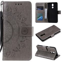 Intricate Embossing Datura Leather Wallet Case for LG K40 (LG K12+, LG K12 Plus) - Gray