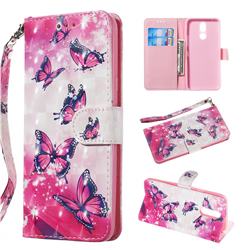 Pink Butterfly 3D Painted Leather Wallet Phone Case for LG K40 (LG K12+, LG K12 Plus)