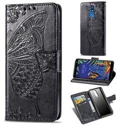 Embossing Mandala Flower Butterfly Leather Wallet Case for LG K40 (LG K12+, LG K12 Plus) - Black