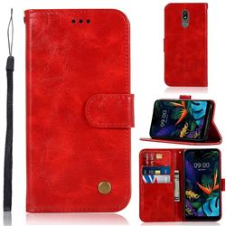 Luxury Retro Leather Wallet Case for LG K40 (LG K12+, LG K12 Plus) - Red