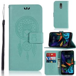 Intricate Embossing Owl Campanula Leather Wallet Case for LG K40 (LG K12+, LG K12 Plus) - Green