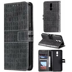 Luxury Crocodile Magnetic Leather Wallet Phone Case for LG K40 (LG K12+, LG K12 Plus) - Gray
