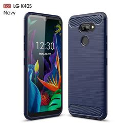 Luxury Carbon Fiber Brushed Wire Drawing Silicone TPU Back Cover for LG K40S - Navy