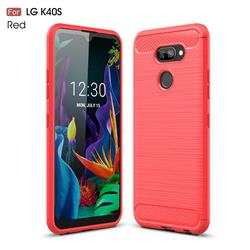 Luxury Carbon Fiber Brushed Wire Drawing Silicone TPU Back Cover for LG K40S - Red