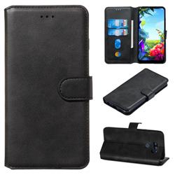 Retro Calf Matte Leather Wallet Phone Case for LG K40S - Black