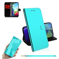 Shining Mirror Like Surface Leather Wallet Case for LG K40S - Mint Green