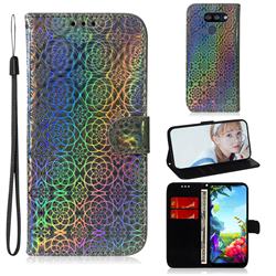 Laser Circle Shining Leather Wallet Phone Case for LG K40S - Silver