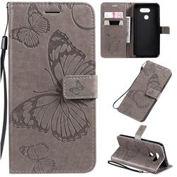 Embossing 3D Butterfly Leather Wallet Case for LG K40S - Gray