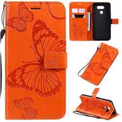 Embossing 3D Butterfly Leather Wallet Case for LG K40S - Orange