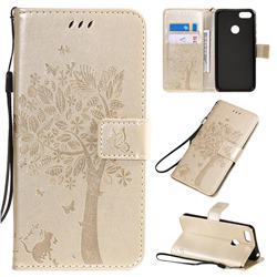 Embossing Butterfly Tree Leather Wallet Case for LG K40S - Champagne