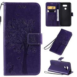 Embossing Butterfly Tree Leather Wallet Case for LG K40S - Purple