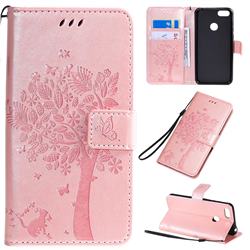 Embossing Butterfly Tree Leather Wallet Case for LG K40S - Rose Pink