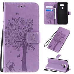 Embossing Butterfly Tree Leather Wallet Case for LG K40S - Violet