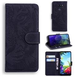 Intricate Embossing Tiger Face Leather Wallet Case for LG K40S - Black