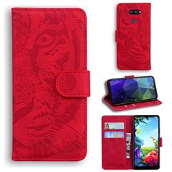 Intricate Embossing Tiger Face Leather Wallet Case for LG K40S - Red