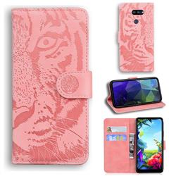 Intricate Embossing Tiger Face Leather Wallet Case for LG K40S - Pink