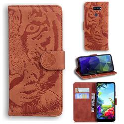 Intricate Embossing Tiger Face Leather Wallet Case for LG K40S - Brown