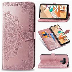 Embossing Imprint Mandala Flower Leather Wallet Case for LG K41S - Rose Gold