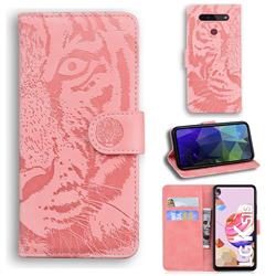 Intricate Embossing Tiger Face Leather Wallet Case for LG K41S - Pink