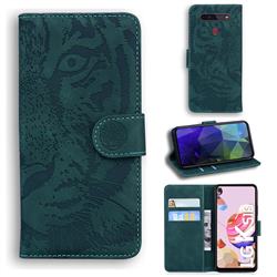 Intricate Embossing Tiger Face Leather Wallet Case for LG K41S - Green
