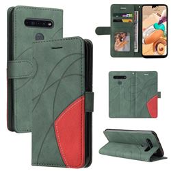 Luxury Two-color Stitching Leather Wallet Case Cover for LG K41S - Green