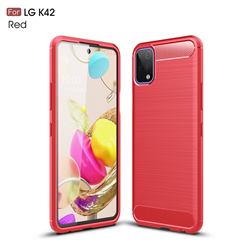 Luxury Carbon Fiber Brushed Wire Drawing Silicone TPU Back Cover for LG K42 - Red
