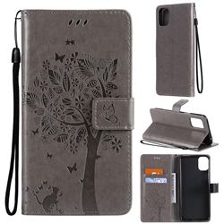 Embossing Butterfly Tree Leather Wallet Case for LG K42 - Grey