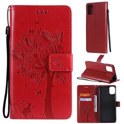 Embossing Butterfly Tree Leather Wallet Case for LG K42 - Red