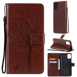 Embossing Butterfly Tree Leather Wallet Case for LG K42 - Coffee