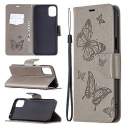 Embossing Double Butterfly Leather Wallet Case for LG K42 - Gray