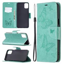 Embossing Double Butterfly Leather Wallet Case for LG K42 - Green