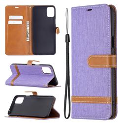 Jeans Cowboy Denim Leather Wallet Case for LG K42 - Purple