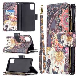 Totem Flower Elephant Binfen Color BF03 Retro Zipper Leather Wallet Phone Case for LG K42