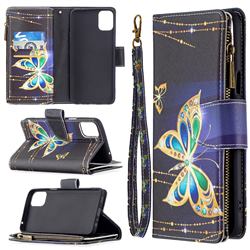 Golden Shining Butterfly Binfen Color BF03 Retro Zipper Leather Wallet Phone Case for LG K42