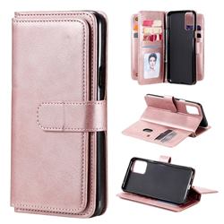 Multi-function Ten Card Slots and Photo Frame PU Leather Wallet Phone Case Cover for LG K42 - Rose Gold
