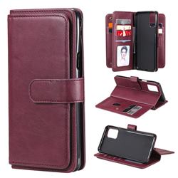 Multi-function Ten Card Slots and Photo Frame PU Leather Wallet Phone Case Cover for LG K42 - Claret