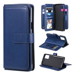 Multi-function Ten Card Slots and Photo Frame PU Leather Wallet Phone Case Cover for LG K42 - Dark Blue