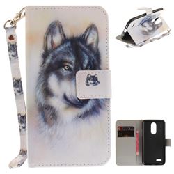 Snow Wolf Hand Strap Leather Wallet Case for LG K4 (2017) M160 Phoenix3 Fortune