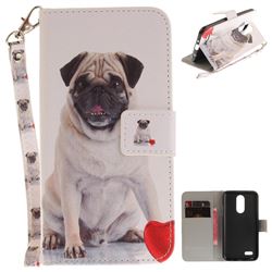 Pug Dog Hand Strap Leather Wallet Case for LG K4 (2017) M160 Phoenix3 Fortune