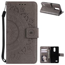 Intricate Embossing Datura Leather Wallet Case for LG K4 (2017) M160 Phoenix3 Fortune - Gray