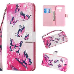 Pink Butterfly 3D Painted Leather Wallet Phone Case for LG K50
