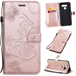 Embossing 3D Butterfly Leather Wallet Case for LG K50 - Rose Gold