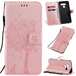 Embossing Butterfly Tree Leather Wallet Case for LG K50 - Rose Pink