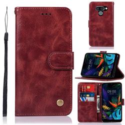 Luxury Retro Leather Wallet Case for LG K50 - Wine Red
