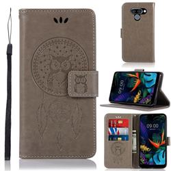 Intricate Embossing Owl Campanula Leather Wallet Case for LG K50 - Grey