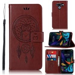 Intricate Embossing Owl Campanula Leather Wallet Case for LG K50 - Brown