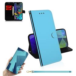 Shining Mirror Like Surface Leather Wallet Case for LG K50 - Blue
